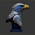 Detailed Blue And White Eagle Head Sculpture With Yellow Beak On Blue Base