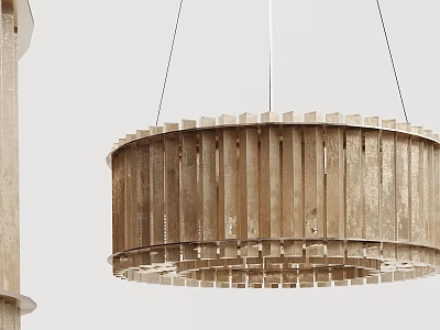 Wooden Chandelier With Circular Layered Slats Structure For Contemporary Home Decor 3d model