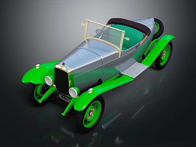 Vintage Silver And Green Convertible Car With Open Top Green Wheels And Classic Design 3d model