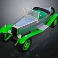 Vintage Silver And Green Convertible Car With Open Top Green Wheels And Classic Design