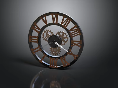Vintage Mechanical Clock Design With Roman Numerals And Exposed Gears 3d model