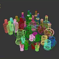 Assorted Household Items Including Green Bottles Wooden Barrels And Metal Cups
