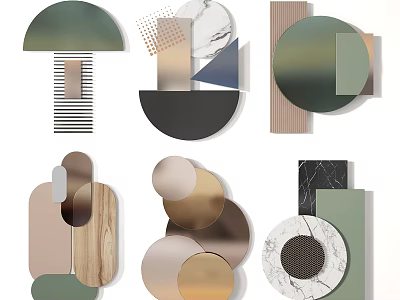 Modern Geometric Wall Decor with Green Gold Brown Textured Elements 3d model
