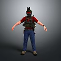 Man Wearing Red T Shirt Blue Jeans Tactical Vest And Mask Standing With Arms Out