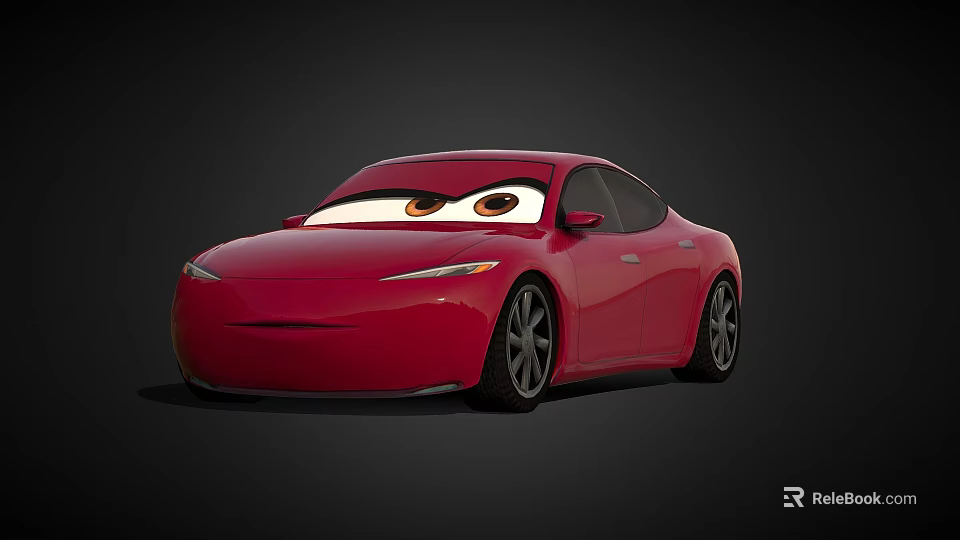 Red Cartoon Car With Big Expressive Eyes And Sleek Animated Design 3d model 