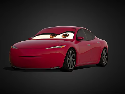 Red Cartoon Car With Big Expressive Eyes And Sleek Animated Design 3d model
