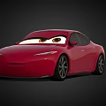 Red Cartoon Car With Big Expressive Eyes And Sleek Animated Design