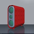 Modern Red Swing Door With Green Circular Buttons And Smooth Surface Design