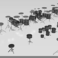 Variety Of Musical Instruments And Art Drawing Tools In Display Setup