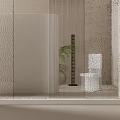 Modern Bathroom Frosted Glass Partition With Minimalist Design Plant And Chair