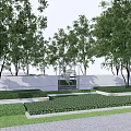 Garden Wall Landscape Design With Surrounding Trees Lush Greenery And Paved Path
