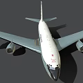 US Air Force Airplane With Four Engines Long Wings Side View Blue Gray White Exterior
