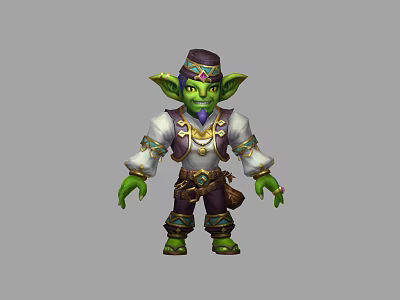 Green Goblin Fantasy Game Character With White Shirt Vest And Decorative Belt 3d model