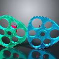 Transparent Colored Gears Green And Blue With Hollow Holes Toothed Edges Shiny Surface