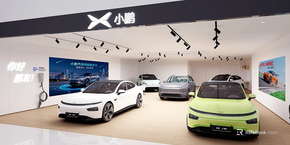 XPeng 4S Dealership Showroom With Multiple Car Models And Modern Interior Design 3d model 