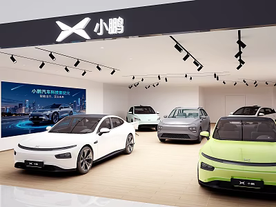 XPeng 4S Dealership Showroom With Multiple Car Models And Modern Interior Design 3d model