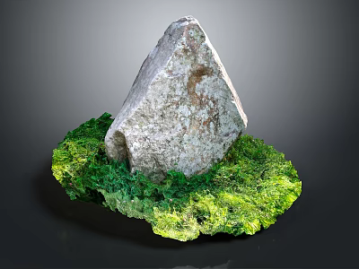 Large Natural Rock Surrounded by Lush Green Moss on Dark Background 3d model
