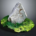 Large Natural Rock Surrounded by Lush Green Moss on Dark Background