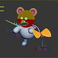 Adorable Cartoon Bear Figure Brown Head White Body Red Stick Yellow Wings Green Plants Stones