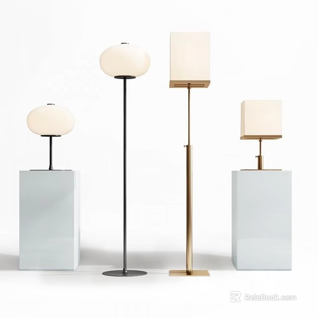 Modern Lighting Combinations With Floor Lamps Table Lamps Metal Stands And Fabric Shades 3d model 
