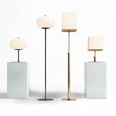 Modern Lighting Combinations With Floor Lamps Table Lamps Metal Stands And Fabric Shades 3d model