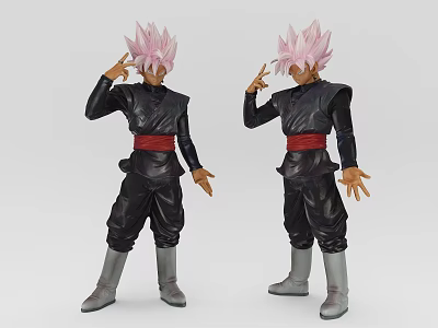 Game Movie Character Figure With Pink Hair Black Outfit Red Belt Silver Boots 3d model