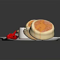 Fluffy Pancakes Topped with Butter Fresh Strawberries Blueberries and Syrup on White Plate