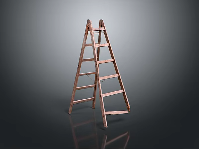 Scenic Landscape With Wooden Ladder On Gray Background And Reflection 3d model