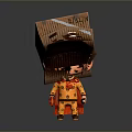 Cute Kid With Cardboard Box Hat BAZIN Written Red Cape Patterned Outfit Orange Tool 3d model