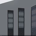 Modern Dark Swing Doors With Lattice Design And Decorative Patterns On White Wall 3d model