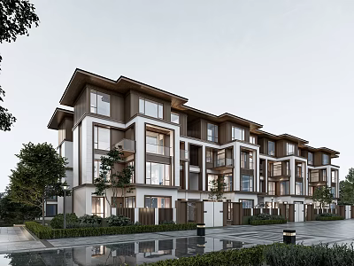 Modern Townhouse Exterior Architecture With Contemporary Design Large Windows And Landscaped Garden 3d model