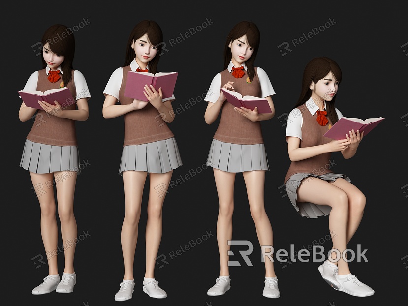 Reading Characters Reading Characters Reading Characters Class Students Girls Junior High School Students High School Uniform Characters model