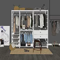 Organized Wardrobe Interior With Hanging Clothes Drawers Storage Baskets And Shoes 3d model