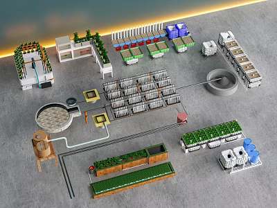 Integrated Agricultural Facility With Modular Planting Zones And Processing Units 3d model