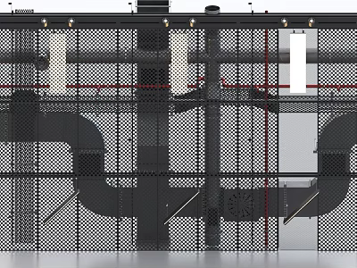 Industrial Metal Pipes With Mesh Fencing In Complex Layout And Industrial Setting 3d model