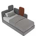 Modern Children's Bed With Gray Padded Frame Orange Accent And Rounded Headboard