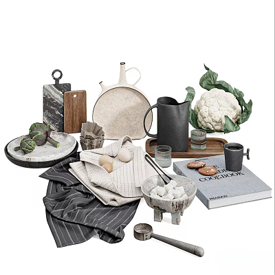 Stylish Tableware Set With Kitchen Accessories And Ingredients 3d model