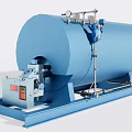 Blue Horizontal Industrial Pressure Vessel With Support Frame And Piping System 3d model