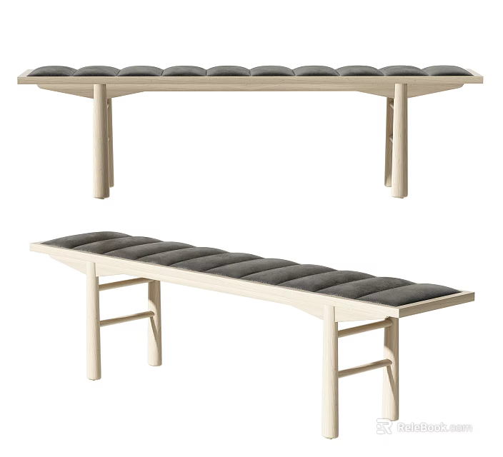 Modern Wooden Sofa Bench With Black Cushion And Minimalist Design For Living Room 3d model 