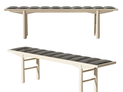 Modern Wooden Sofa Bench With Black Cushion And Minimalist Design For Living Room 3d model