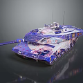 Modern Military Tank with Intricate Camouflage Patterns Long Cannon and Antennas