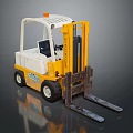 Yellow And White Forklift With Orange Top Light And Metal Front Forks