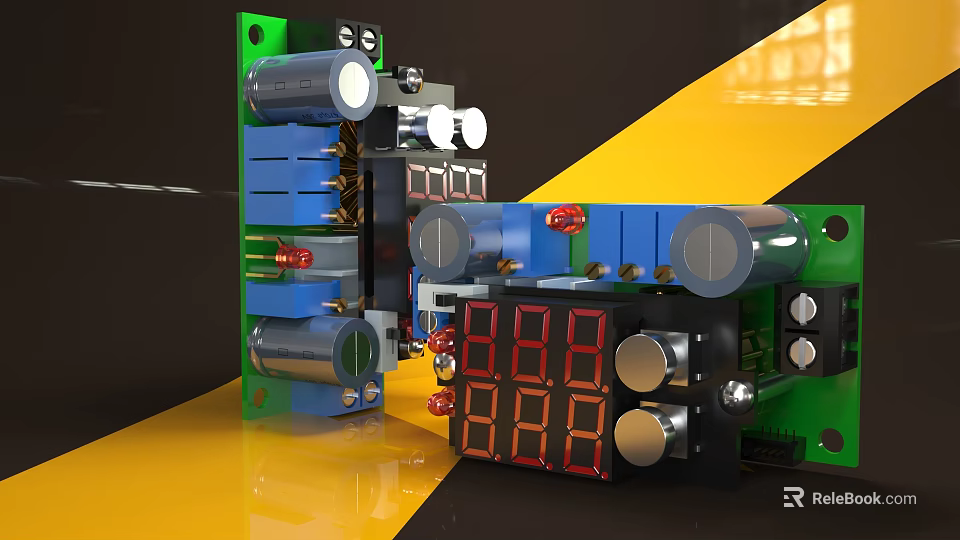 Industrial Mechanical Module With Green Blue Components And Red Digital 3d model