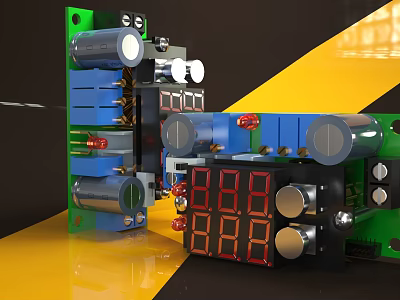 Industrial Mechanical Module With Green Blue Components And Red Digital 3d model