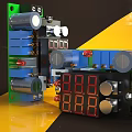 Industrial Mechanical Module With Green Blue Components And Red Digital 3d model
