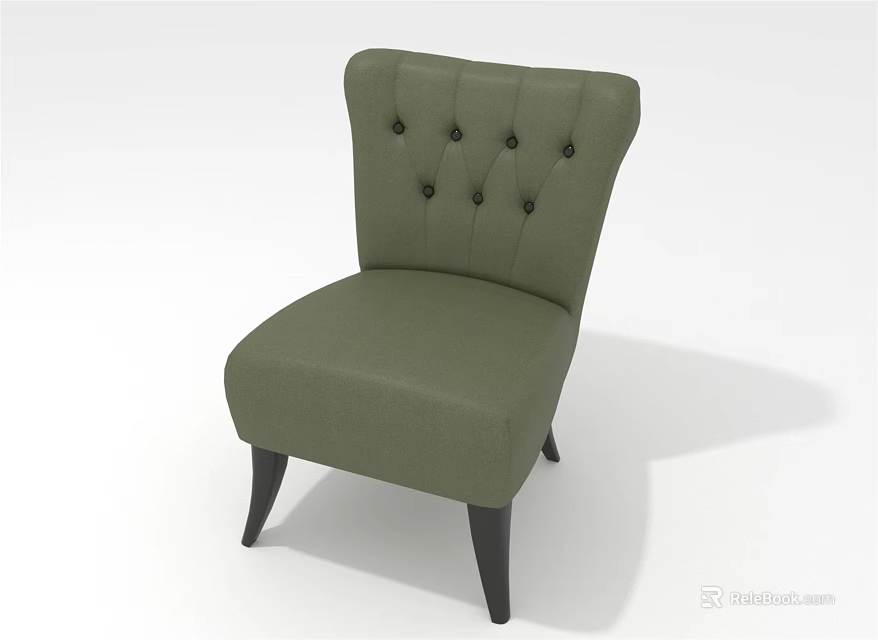 Elegant Green Single Sofa Featuring Button Tufted Backrest And Black Legs 3d model 