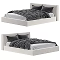 Modern Double Bed With White Upholstered Frame And Black Bedding Set 3d model