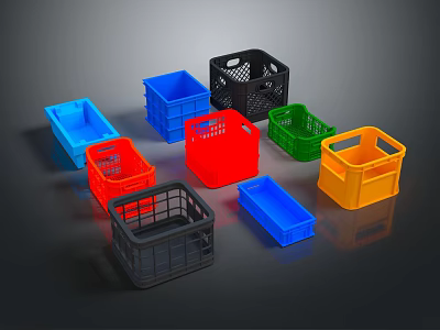 Colorful Plastic Storage Baskets And Rectangular Containers For Household Organization 3d model