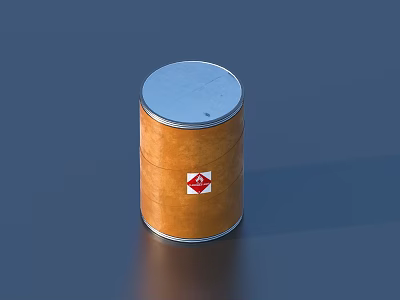 Orange Barrel with Silver Lid and Red Diamond Sign on Blue Background 3d model
