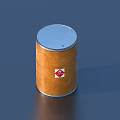 Orange Barrel with Silver Lid and Red Diamond Sign on Blue Background
